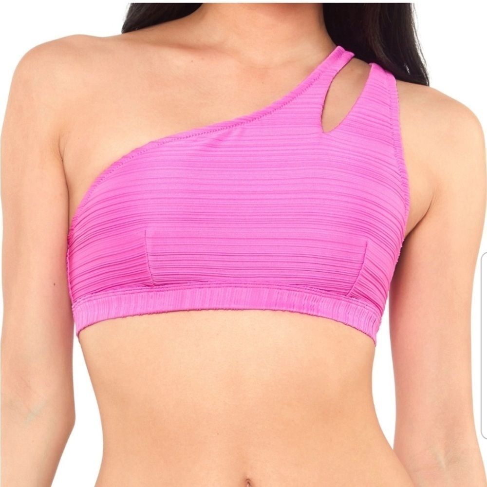 Jessica Simpson Pink Ribbed One Shoulder Bikini Top Size Medium